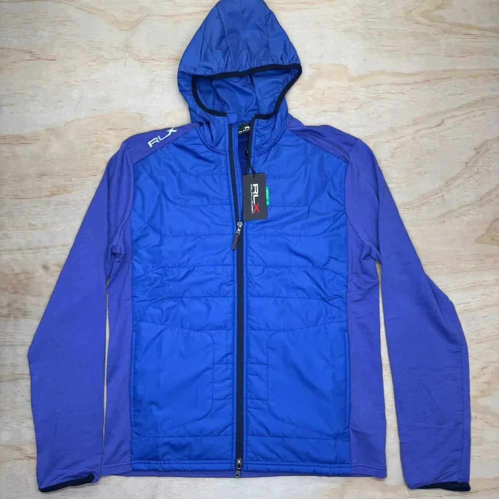 NEW RLX Ralph Lauren Hybrid Full Zip Hooded Golf Quilted Jacket Mens Blue XL